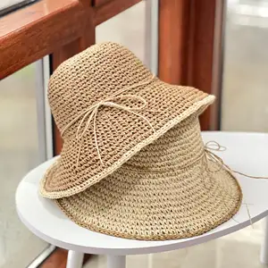 2023新款时尚女性夏季时尚柔软可折叠草帽手工天然帽子