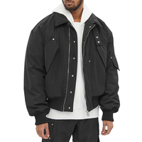 Blouson bomber noir pour homme, couleur unie, toile coupe-vent, fermeture éclair décontractée, col rabattable, rembourrage en polyester, vêtement d'automne