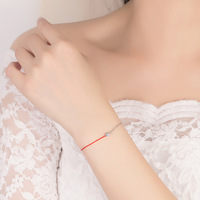 Élégant Bracelet en Argent Sterling S925 avec Cordon Rouge et Demi-chaîne, Breloque CZ, Style Français, Vente en Gros Bijoux Pulseras