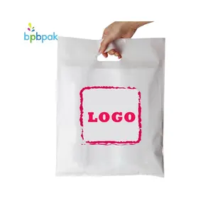 Espessura plástica cortada personalizada PE com logotipo branco saco de compras de plástico para presente de varejo