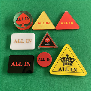 Bouton de croupier de <span class=keywords><strong>poker</strong></span> professionnel en plastique acrylique rond et carré de haute qualité pour casino Texas Hold'em, avec symbole 'All-in' triangulaire, vente en gros - Product Image 1