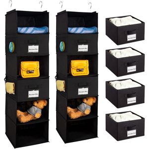 Hanging Closet Organizer 6 Shelves With Drawers And Pockets For Clothes <b>Shoes</b> Bedroom <b>Storage</b> Fabric Non Woven Material - Product Image 1