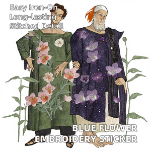 1pc Blue <b>Flower</b> Embroidered Iron-On Qipao Ancient Style Clothing Accessory Hot Melt Adhesive Cloth <b>Sticker</b> - Product Image 2