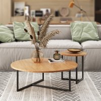 Table basse ronde en bois massif nordique avec structure en fer, design moderne, luxe léger, minimaliste, meubles de salon, petit appartement