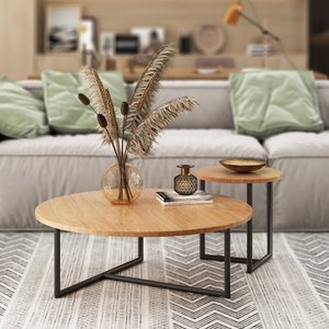 Mesa de Centro Redonda de Madera Maciza Nórdica con Estructura de Hierro, Diseño Moderno, Ligero y Minimalista, Muebles para Sala de Estar, Apartamento Pequeño - Product Image 5