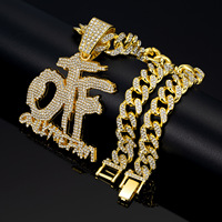 Collier pendentif familial OTF plaqué or 14 carats, chaîne cubaine glacée, style hip-hop graffiti, pendentif personnalisé nom/lettre en alliage de zinc