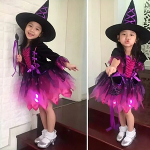 Vestito Luminoso da <span class=keywords><strong>Strega</strong></span> per Bambine di Halloween, Set <span class=keywords><strong>Costume</strong></span> da Piccola <span class=keywords><strong>Strega</strong></span> Principessa per Ragazze - Product Image 1