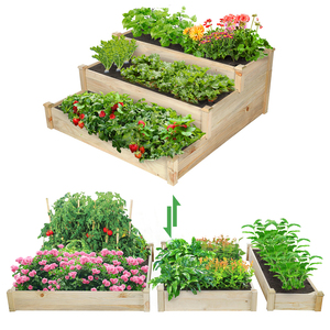 Jardinera Elevada de Madera de Abeto para Exteriores, Patio, Hogar, Clásica, para Todas las Estaciones, con Base Resistente al Agua, 3 Niveles, Macetas Elevadas para Flores - Product Image 1