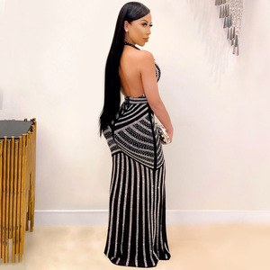 BH314 Mujeres Lentejuelas Sexy Backless Deep V Even Party Vestido de noche largo - Product Image 3
