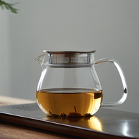 Théière en verre borosilicate transparent de style américain, écologique, faite à la main, 20 oz, résistante à la chaleur, avec infuseur en acier inoxydable et couvercle