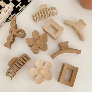 Nieuwe Design Mode Effen Kleuren Elegante Geometrische Bloem Haarklauw Clips Grote Matte Haarklauw Klemmen Voor Vrouw Meisjes Dik Haar