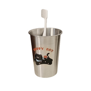 Tasse à laver en acier inoxydable avec poignée, design de dessin animé, personnalisable pour couple, usage domestique - Product Image 2