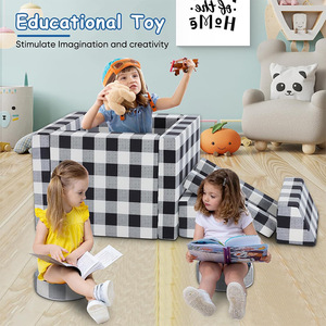 Sofá Modular de Bloques para Niños, Diseño a Cuadros con Pasamanos, Muebles para Área de Juegos Interior - Product Image 3