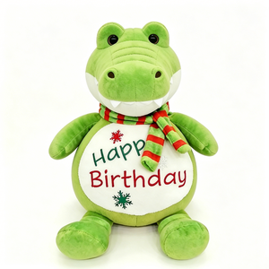 Peluche d'alligator personnalisée pour anniversaire, cadeau d'anniversaire en peluche de crocodile vert, peluche de crocodile avec broderie d'anniversaire - Product Image 1