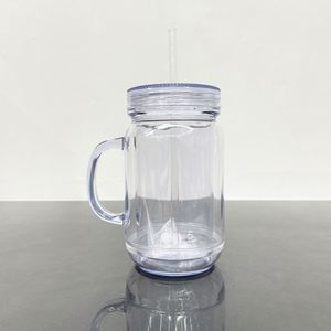 Vasos de plástico de doble pared de 20 oz con logotipo personalizado, tipo Mason Jar, para café helado y bebidas, con tapa y pajita, diseño de globo de nieve. - Product Image 3