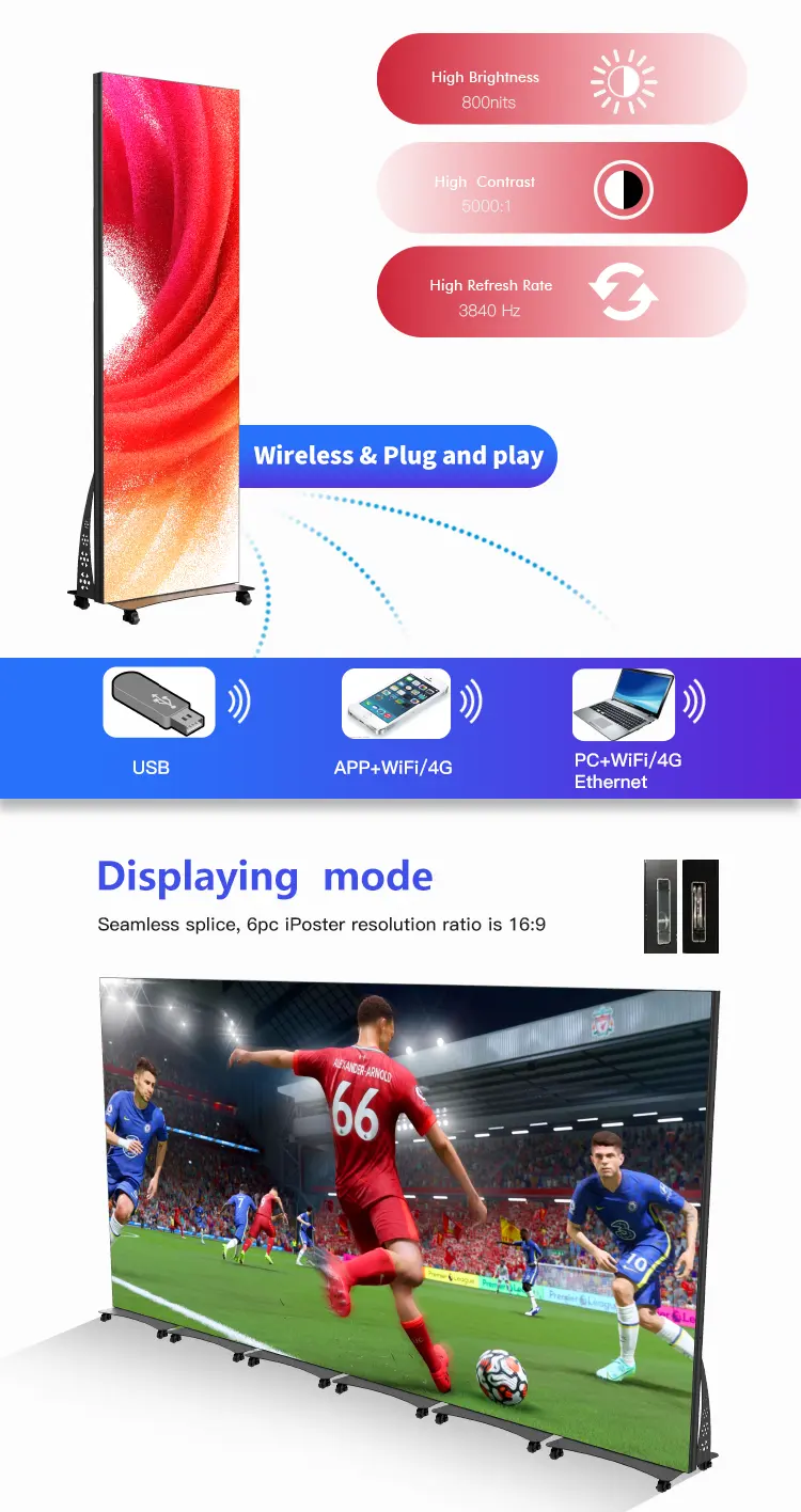 Indoor Floor Standing Led Mirror Screen Digital Signage Display Led Poster Mall led screen Shopping center advertising display