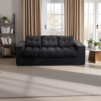 Modernes Quadratisches Komprimiertes Sofa für Wohnzimmer Knochenloses Getuftetes Kissen & Rückenlehne Gepolstertes Dreisitzer-Bodensofa