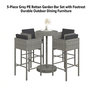 Ensemble de bar de jardin en rotin gris 5 pièces avec repose-pieds, mobilier de salle à manger d'extérieur - Product Image 1
