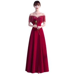 Burgundy Evening Gown Sweetheart Neckline A-Line Illusion Beaded Dress For Banquet Hosts - Product Image 5