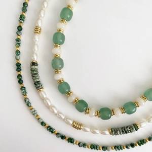 Collar de Perlas Barrocas Estilo Vacaciones, Gargantilla de Piedras Naturales Verdes con Cadena de Acero Inoxidable para Mujer - Product Image 1