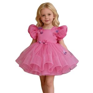 Abito da festa per <span class=keywords><strong>bambina</strong></span> con maniche a sbuffo, applicazioni 3D a <span class=keywords><strong>farfalla</strong></span>, balze in tulle, abito da damigella d'onore - Product Image 1