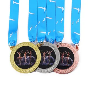 Atacado Personalizado 3D Metal Zinc Alloy 1 Lugar Medalhas Dança Latina Patinação Ginástica Prêmio Medalha Com Fita