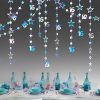 Décorations d'anniversaire transfrontalières best-seller : Guirlandes étoiles colorées en papier pour fêtes d'anniversaire 13e/16e/18e, style festif
