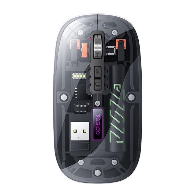 Yesido KB29 Mute Button Dual-mode Connection Ergonomic Design Crystal Transparent 2.4G+BT Wireless Mouse