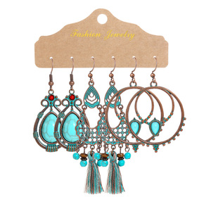 Boucles d'oreilles pendantes bohèmes en alliage plaqué bronze antique, bijoux fantaisie géométriques pour femme, idéales pour les soirées - Product Image 5