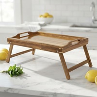 Plateau de lit en bois d'acacia FSC&BSCI pour manger, plateaux de petit-déjeuner avec pieds pliables