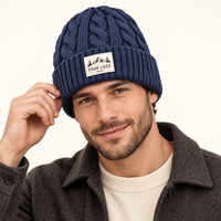 Bonnet d'hiver chaud et épais à revers, motif torsadé, étiquette tissée personnalisée, pour hommes et femmes, idéal pour le ski, la randonnée et les activités extérieures par temps froid