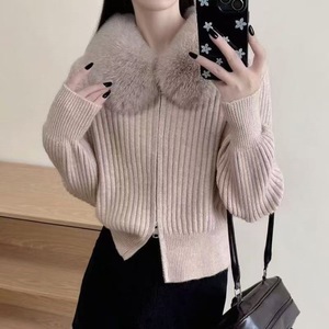 Cardigã Feminino de Lã com Gola e Zíper Duplo Estilo Coreano Casual, Curto, de Tricô, Macio e Quente, de Alta Qualidade para Outono e Inverno - Product Image 3