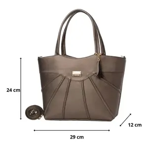 Sac fourre-tout décontracté de luxe pour femme Fana Kaia, en matériau métallique, motif géométrique, deux poignées, fermeture ouverte - Product Image 4