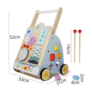 Nouveau marcheur musical pour bébés pousser et tirer centre d'activités d'apprentissage marcheurs avec roues chariot en bois jouet pour garçons et filles - Product Image 3