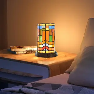 蒂芙尼发光二极管彩色方形玻璃装饰台灯USB三色调照明酒店餐厅客厅卧室书房灯