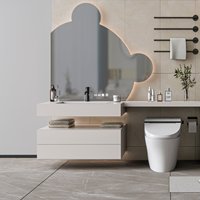 Meuble-lavabo mural flottant sans poignées à double tiroir avec comptoir en quartz et lavabo rond en céramique blanche
