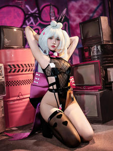 Conjunto de Lencería Erótica de Encaje con Líneas Entrelazadas, Disfraz de Conejita Sexy con Abertura en la Entrepierna, Uniforme de Cosplay, No Necesita Quitarse - Product Image 3