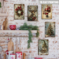 Ensemble de panneaux métalliques de Noël, décoration murale rétro pour les fêtes d'hiver