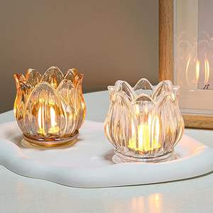 Vintage Romantique <strong>Lotus</strong> Tulip Shape Tealight <strong>Candle</strong> <strong>Holder</strong> Custom Logo Metal Glass Embossed Tabletop <strong>Candle</strong> Home Decoration - Product Image 3