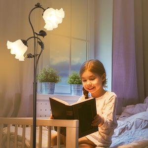 Lámpara de pie floral con base de hierro negro, luz LED y pantalla de acrílico con forma de flor, altura ajustable para sala de estar. - Product Image 5