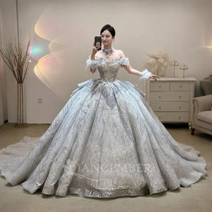 Luxury <b>Sparkling</b> Rhinestone Sequin Wedding Dress Puffy Bridal Dress Cathedral Long Trail Wedding Dress Lsjj21 - Product Image 2