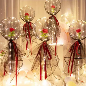 الأزياء روز باقة كرة شفافة عيد الحب هدية عيد ميلاد ديكور حفلات الزواج Led مضيئة بوبو البالونات