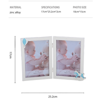 Cadre photo double personnalisé en alliage de zinc, diptyque à charnière, avec breloques montgolfière et cheval à bascule, cristal blanc, OEM, en métal, pour chambre de bébé