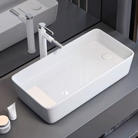 Évier de comptoir en céramique blanche 8249 avec vidange latérale 610x350mm, lavabo de salle de bain à poser sur le comptoir