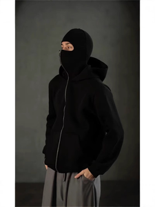 Giacca con Cappuccio Stile Ninja Retrò con Zip Completa, Cappotto Oversize Punk Y2k Hip Hop <span class=keywords><strong>Rock</strong></span> da Uomo, Felpa Invernale Calda con Doppio Cappuccio - Product Image 2