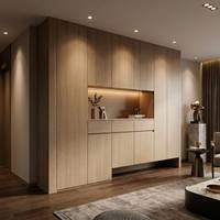 Buffet Japandi en bois naturel grainé 2120mm*455mm*2460mm en panneaux de particules, écologique, directement de l'usine, personnalisable