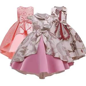 Vestidos de graduación de satén de verano para niñas con diseño Jacquard hermosos vestidos de princesa junoesque florales con decoración de lazo para niños - Product Image 2