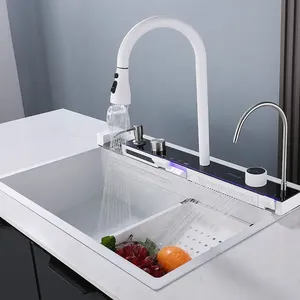 Fregadero de cocina inteligente <span class=keywords><strong>MYN</strong></span> con grifo de cascada, fregadero de cocina negro de panal biónico con ranura única grande de acero inoxidable - Product Image 5