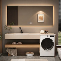 Ensemble personnalisé de meuble de salle de bain et de meuble lave-linge, vasque intégrée en pierre frittée thermoformée, meuble-lavabo de salle de bain