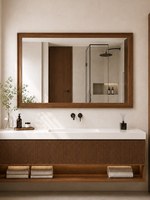 Miroir de salle de bain rectangulaire en bois de noyer à suspendre pour salle de bain principale, salle de bain d'invités, style ferme, vente en gros